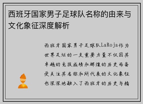 西班牙国家男子足球队名称的由来与文化象征深度解析